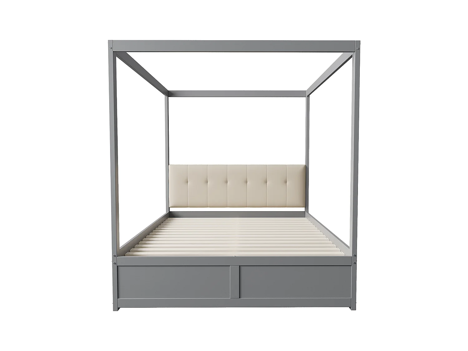 Hemelbed 140x200 cm - Met 2 lades en gestoffeerde rugleuning - Van hout - Grijs (zonder matras)