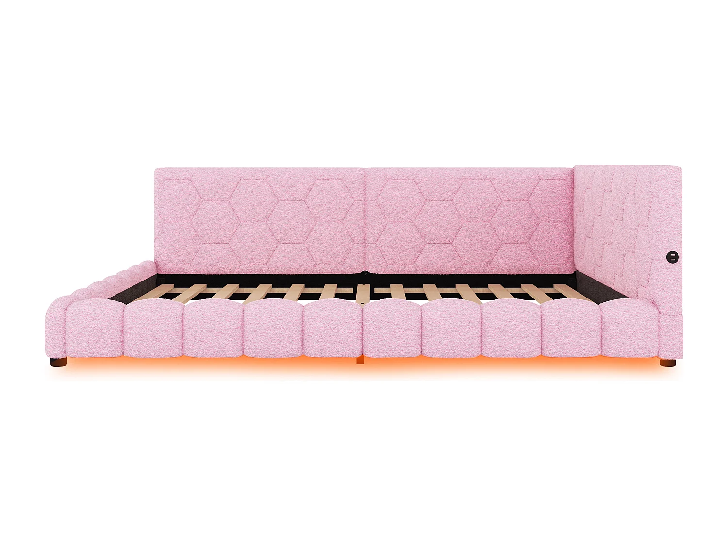 Cama sofá 140x200 cm com estrado de ripas, luz ambiente 16 cores, USB, rosa (sem colchão)