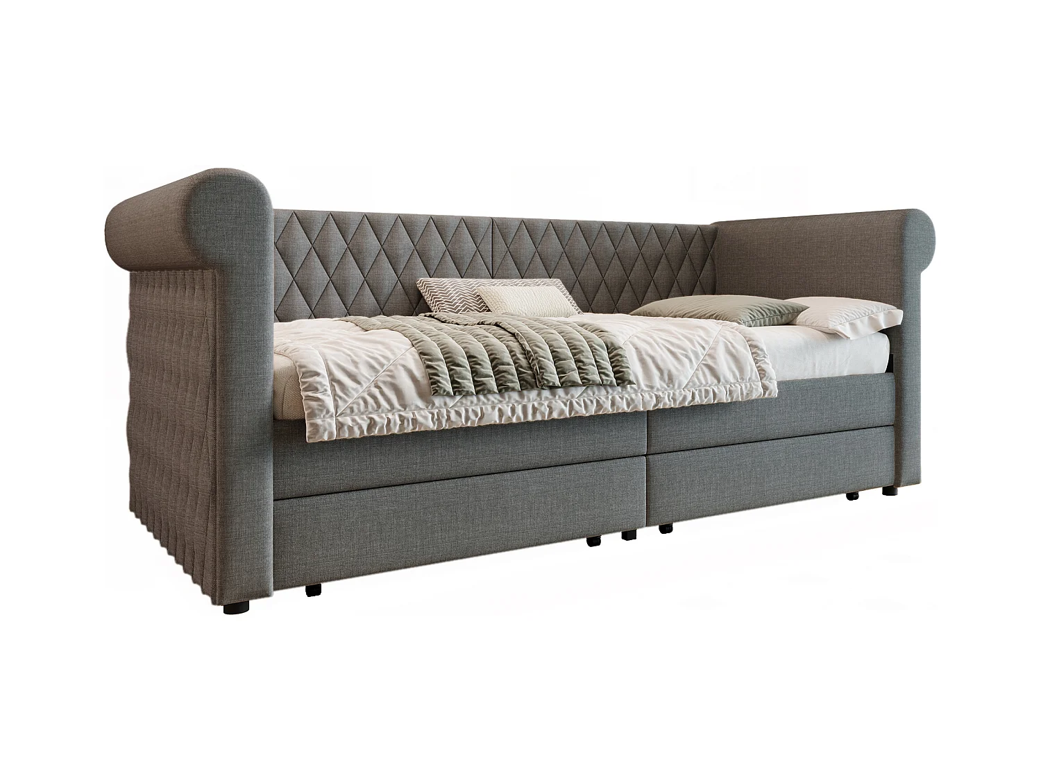 Lit banquette enfant 90x200 cm avec 2 tiroirs - Lin gris (sans matelas)