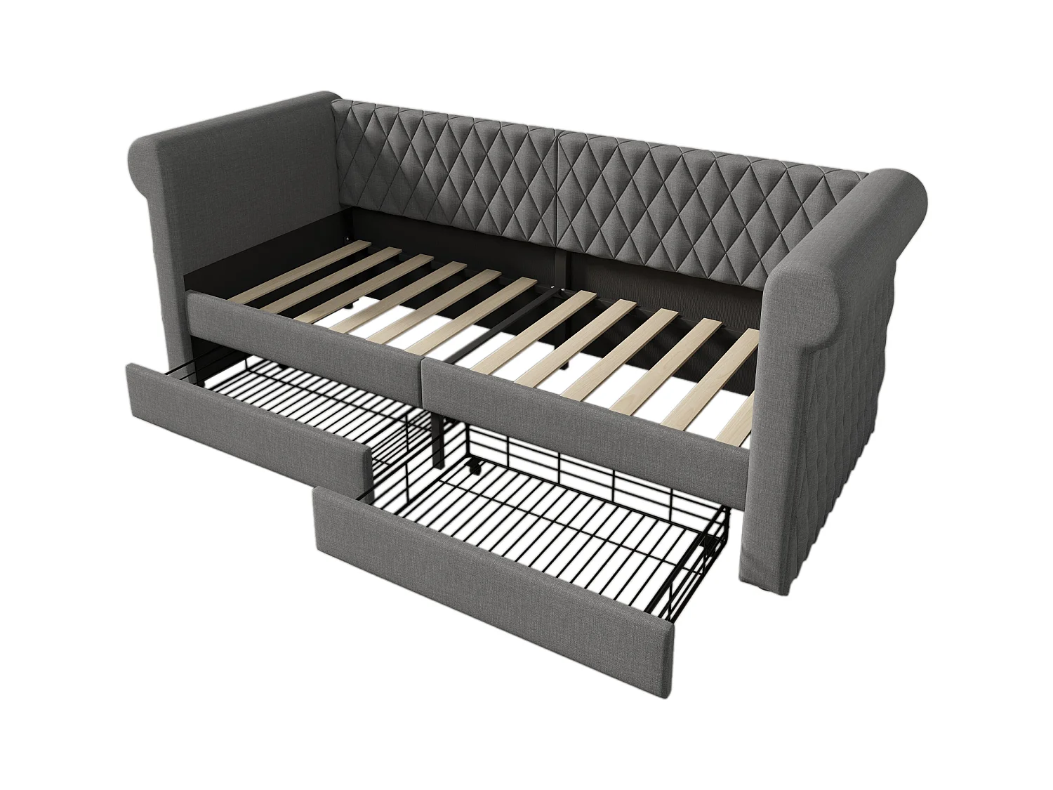 Lit banquette enfant 90x200 cm avec 2 tiroirs - Lin gris (sans matelas)