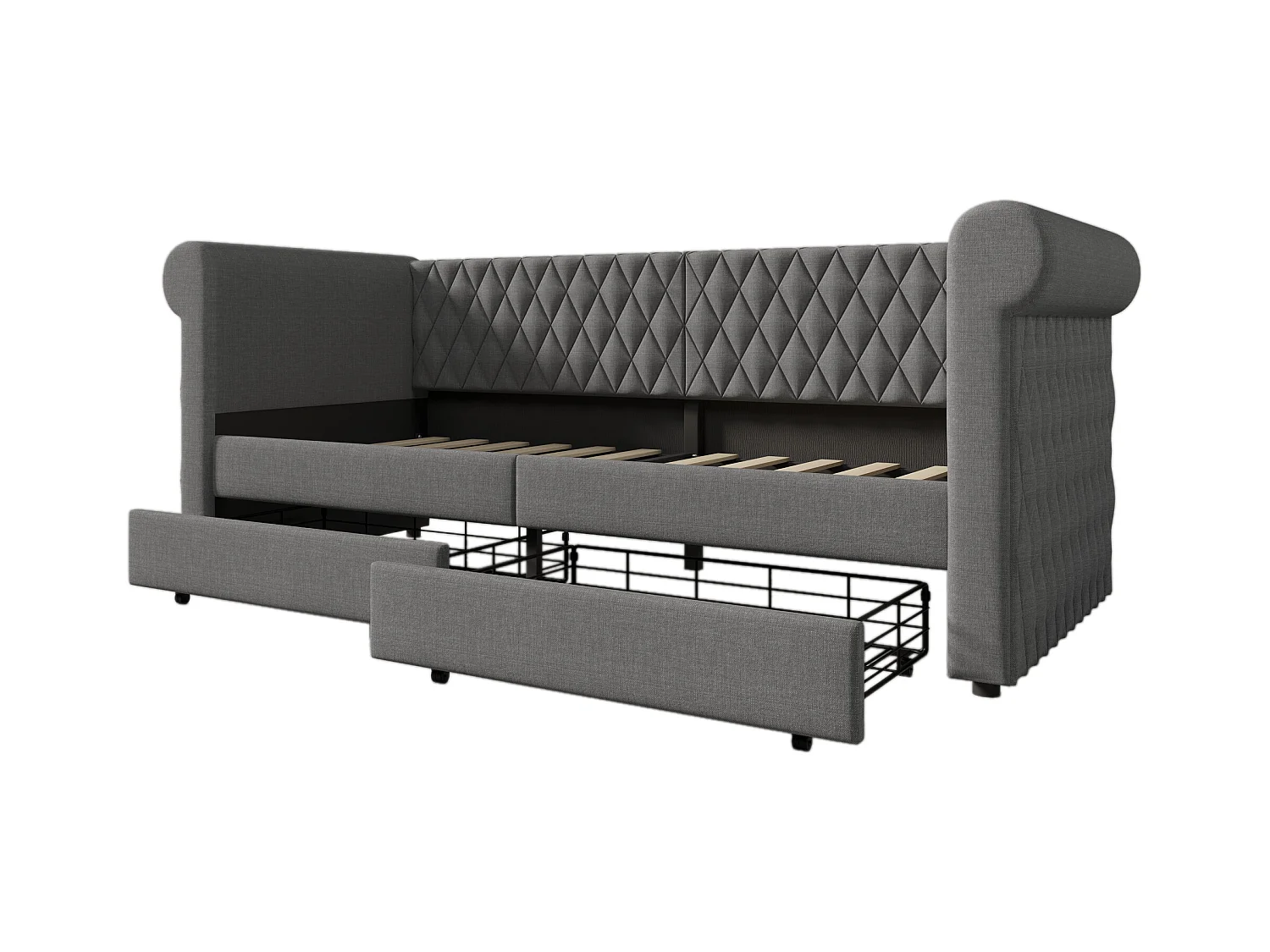 Lit banquette enfant 90x200 cm avec 2 tiroirs - Lin gris (sans matelas)