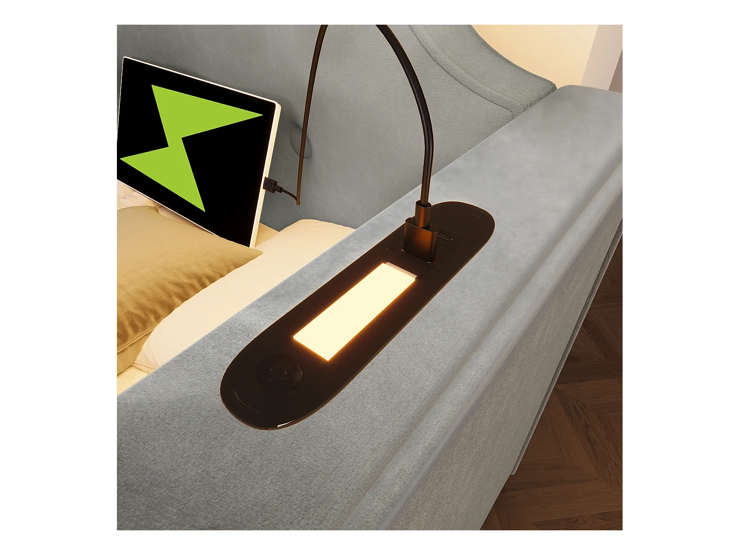 Slaapbank 90x200 cm met 2 laden - LED en USB-C - Grijs fluweel (zonder matras)