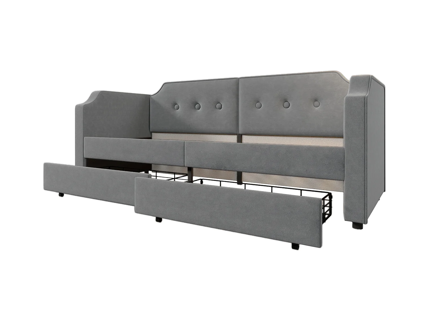 Slaapbank 90x200 cm met 2 laden - LED en USB-C - Grijs fluweel (zonder matras)