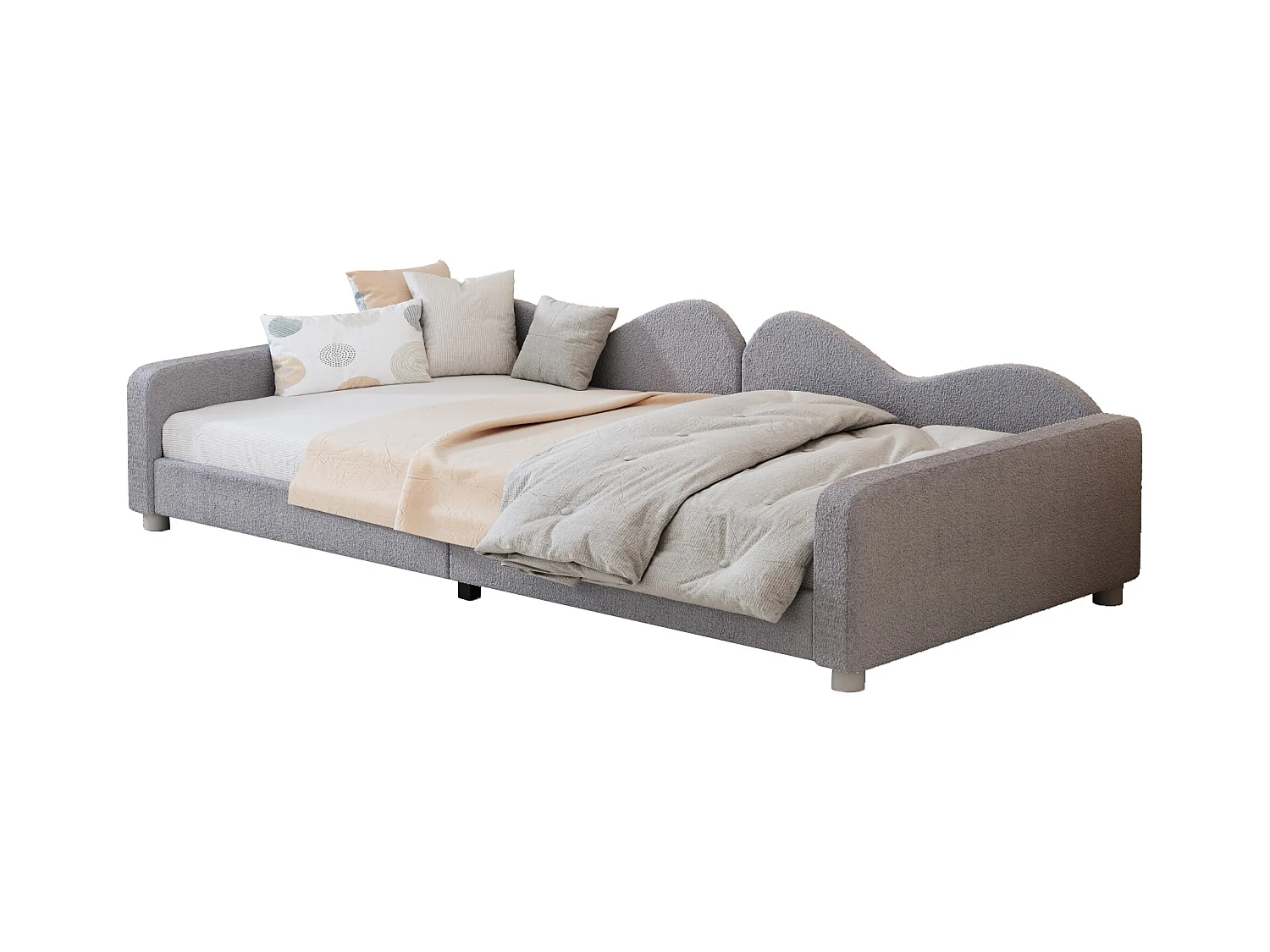 Lit canapé enfant 90x200 cm - structure en tissu teddy Gris(sans matelas)