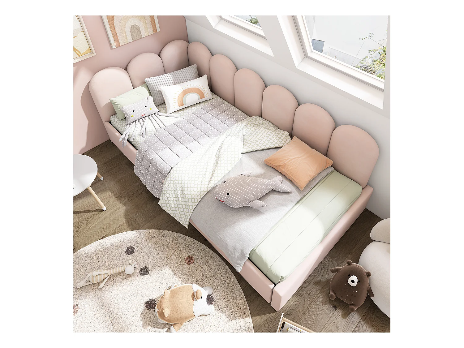 Slaapbank eenpersoons 90x200 cm met 2 laden - roze fluweel (zonder matras)