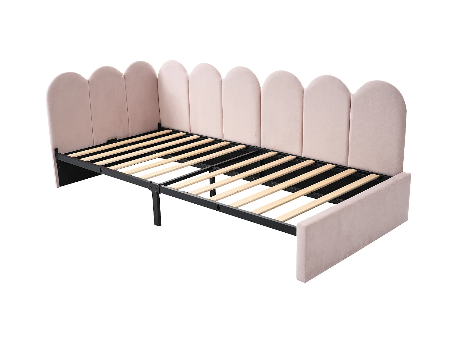 Lit banquette  enfant 90x200 cm avec 2 tiroirs - Velours rose (sans matelas)