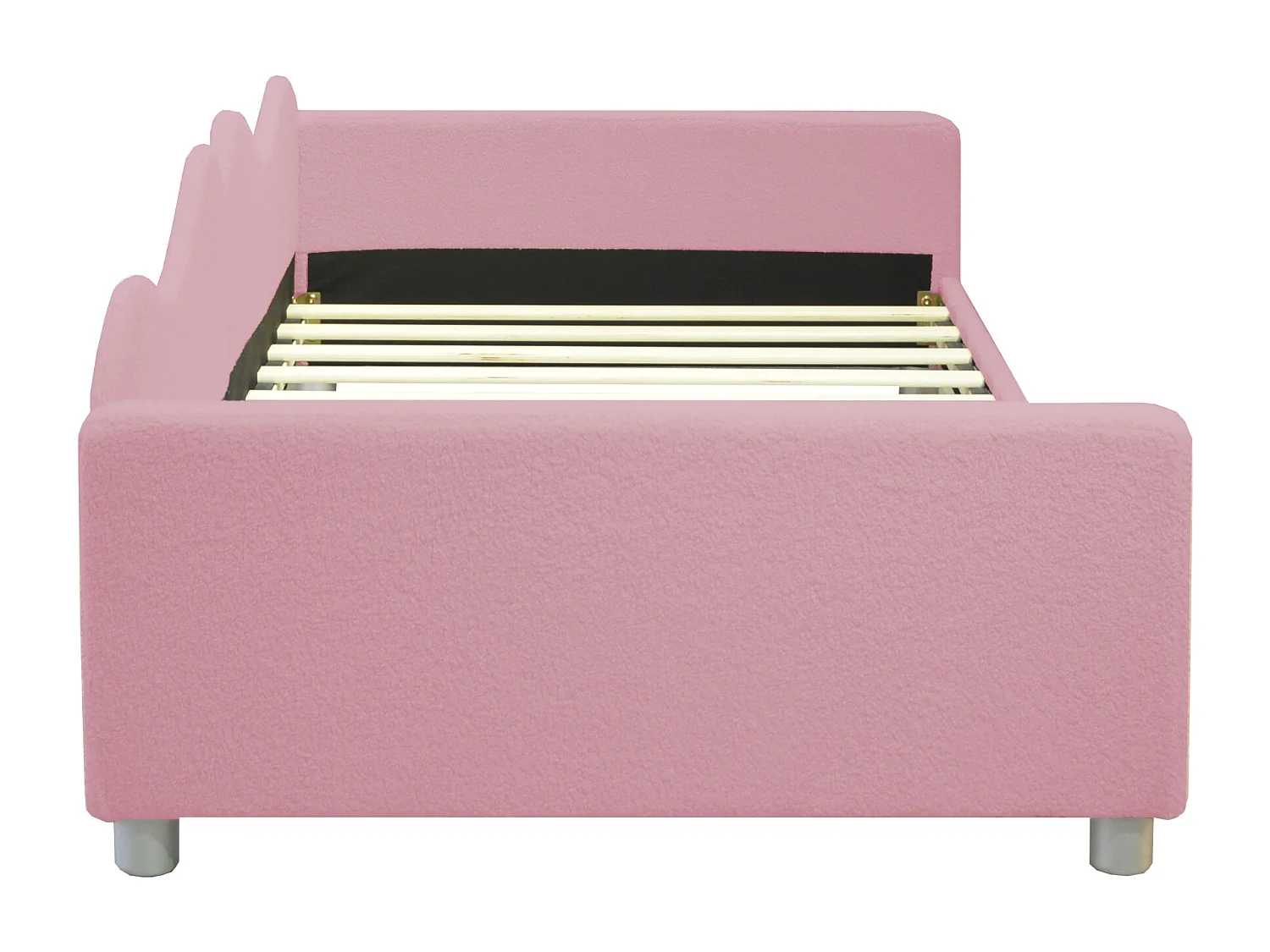 Canapé-lit enfant 90x200 cm, lit doux avec dossier et accoudoirs en tissu teddy rose(sans matelas)