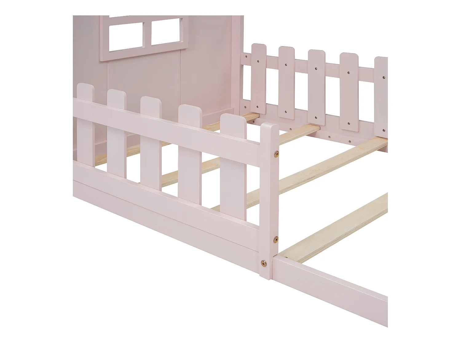 Lit cabane enfant 90x200 cm avec barreaux - Rose(sans matelas)