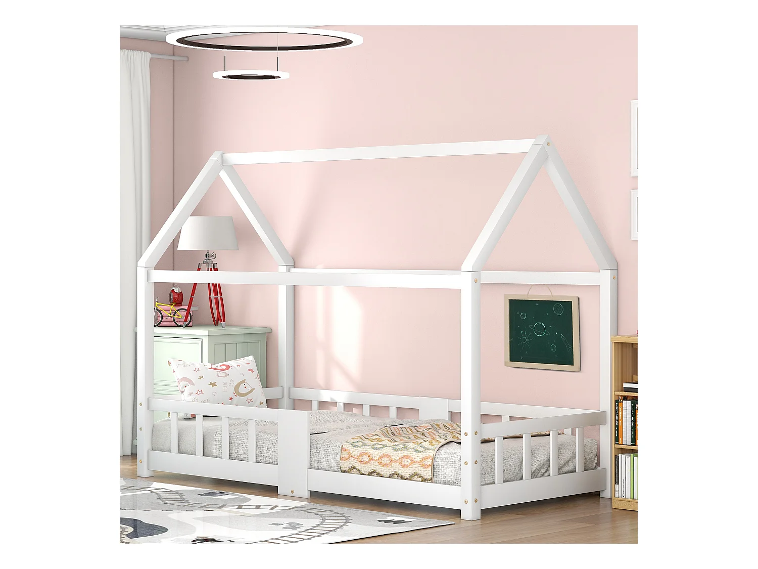 Lit cabane enfant 90x200 cm - barrière de Sécurité intégrée,cadre en bois, Blanc (sans matelas)