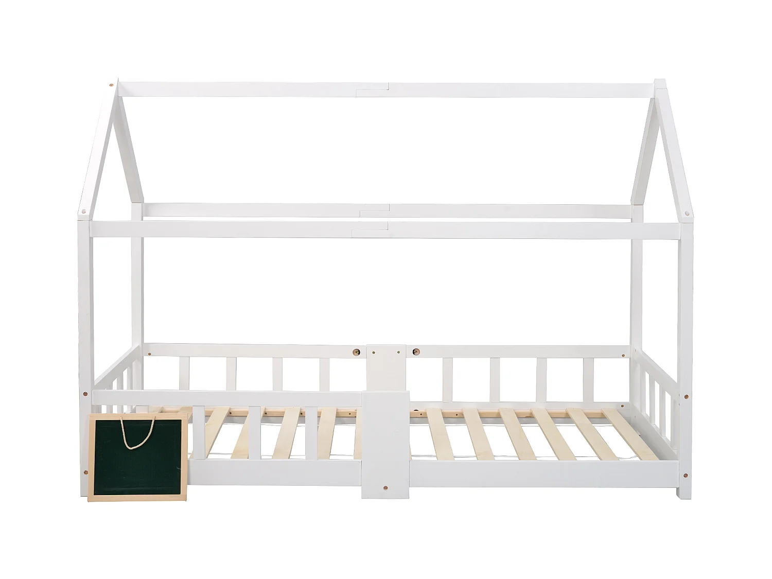Lit cabane enfant 90x200 cm - barrière de Sécurité intégrée,cadre en bois, Blanc (sans matelas)