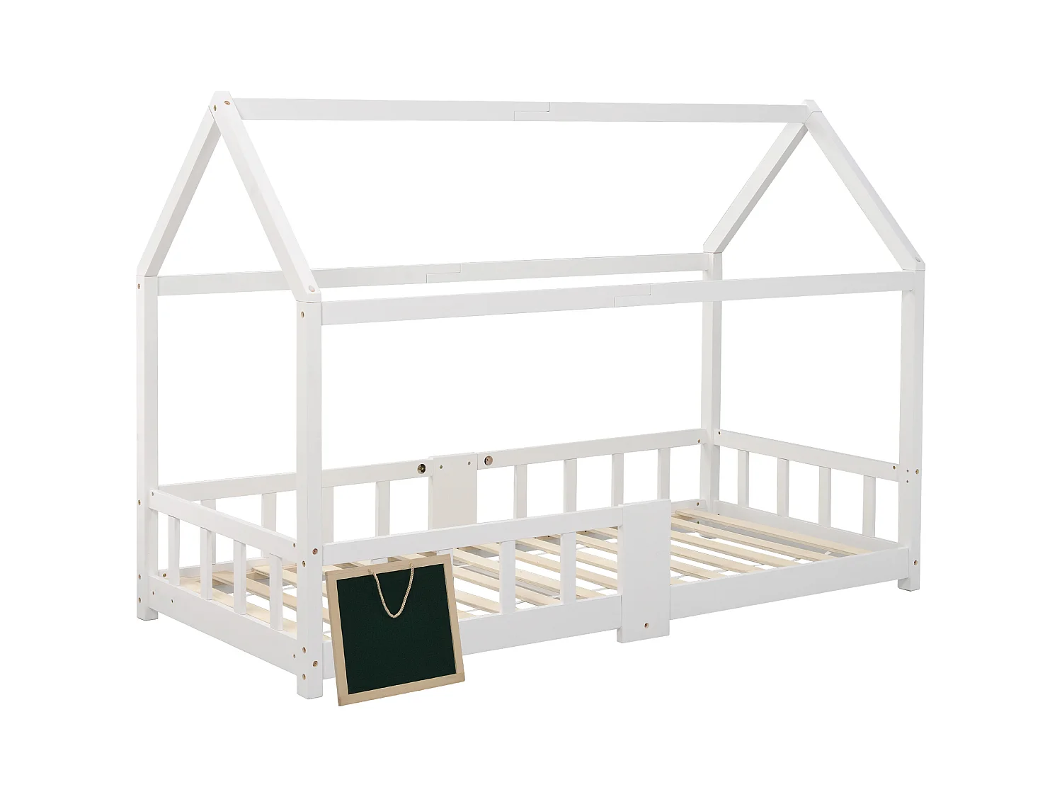 Lit cabane enfant 90x200 cm - barrière de Sécurité intégrée,cadre en bois, Blanc (sans matelas)