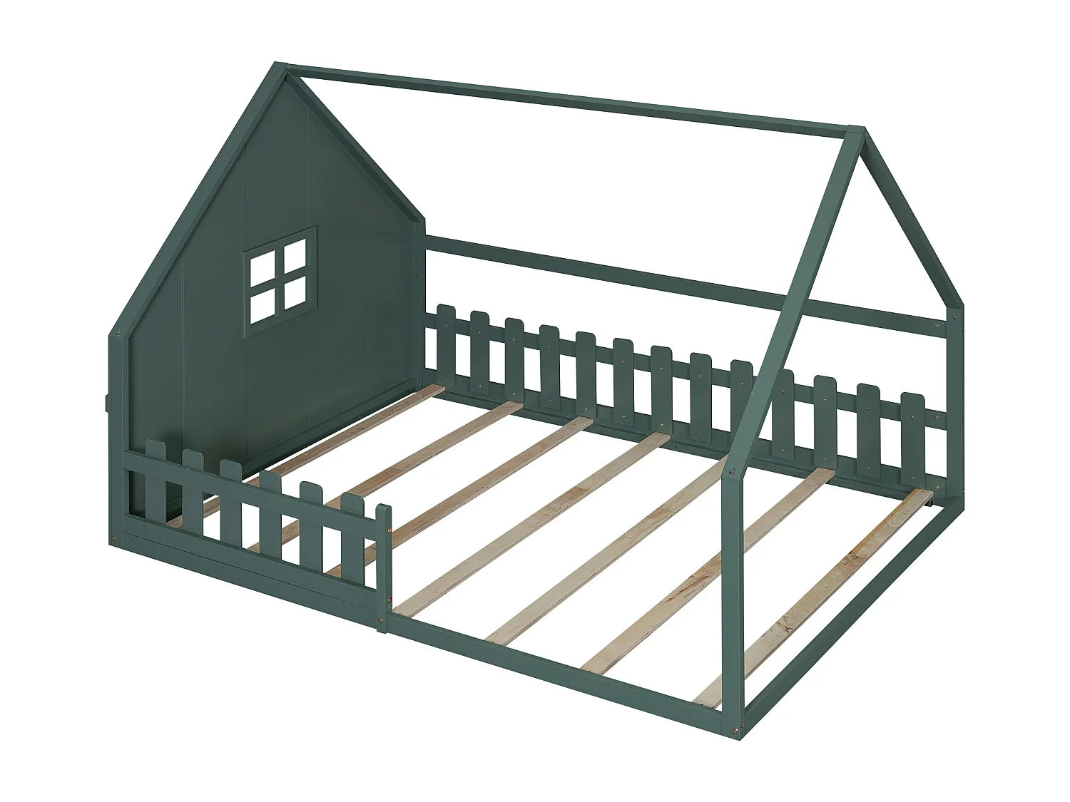 Lit cabane enfant 140x200 cm, avec barrières de sécurité, structure en pin – Vert(sans matelas)