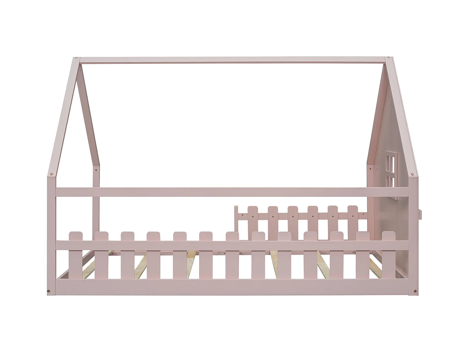 Lit cabane pour enfant 140x200 cm avec barrières de sécurité, rose(sans matelas)
