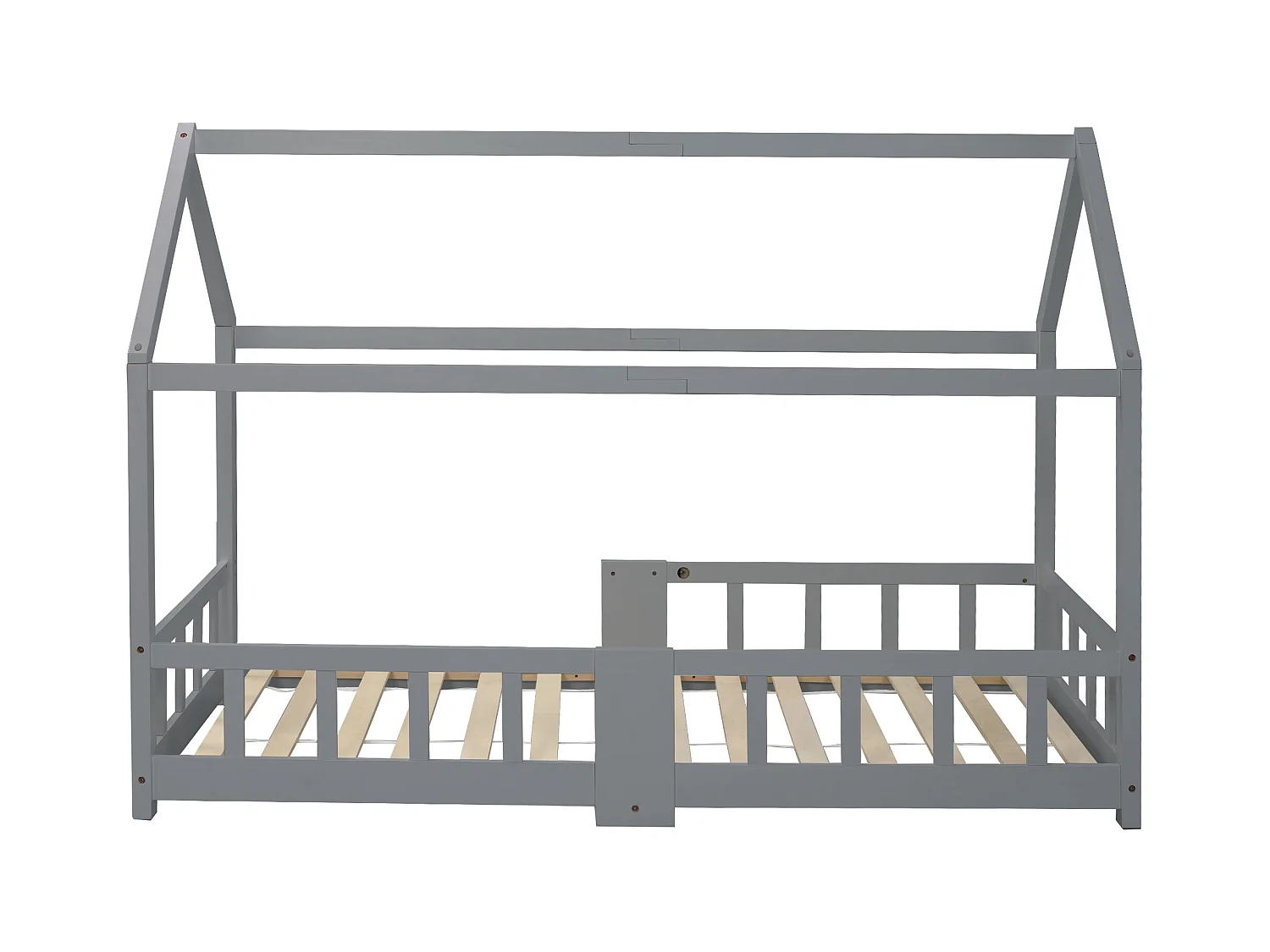 Lit cabane enfant 90x200 cm avec tableau - Protection contre les chutes - Pin, gris (sans matelas)