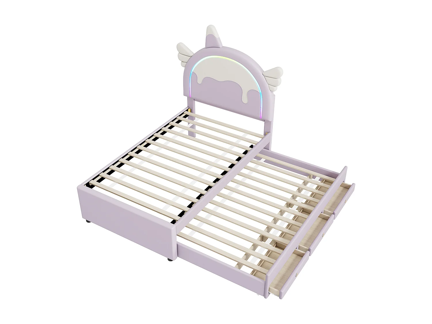 Lit gigogne enfant 90x200 cm en forme de licorne avec lit supplémentaire, en PU violet(sans matelas)