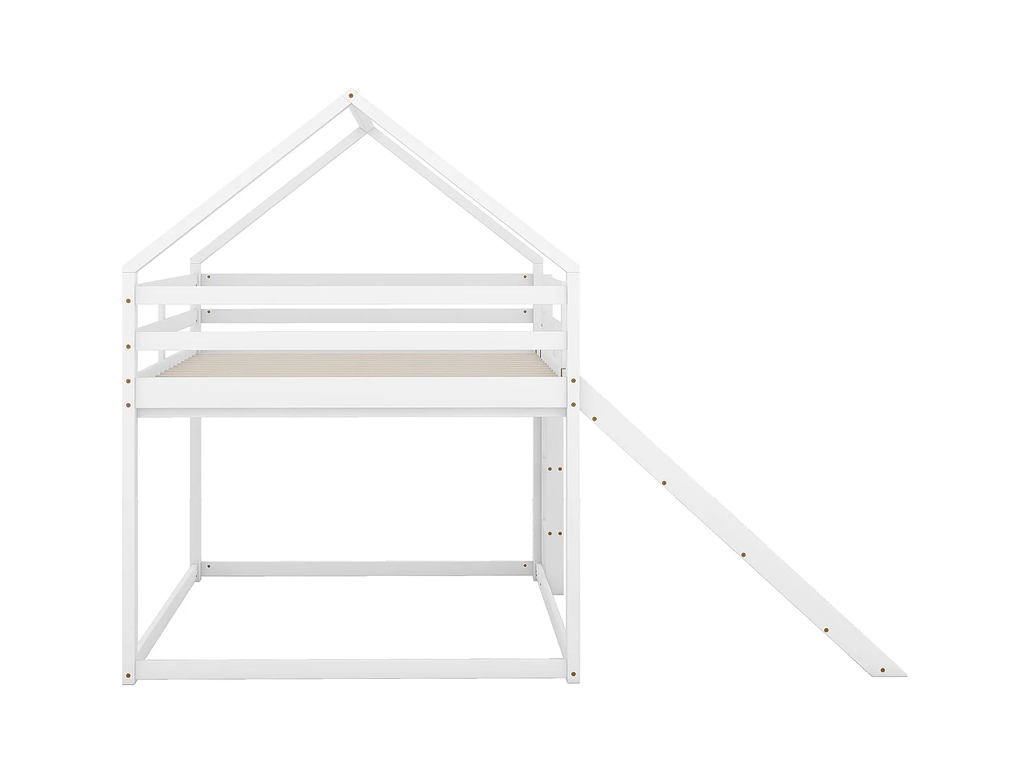 Lit superposé 140x200 cm pour enfants - Lit avec rampe et échelle, design maison, blanc(sans matelas)