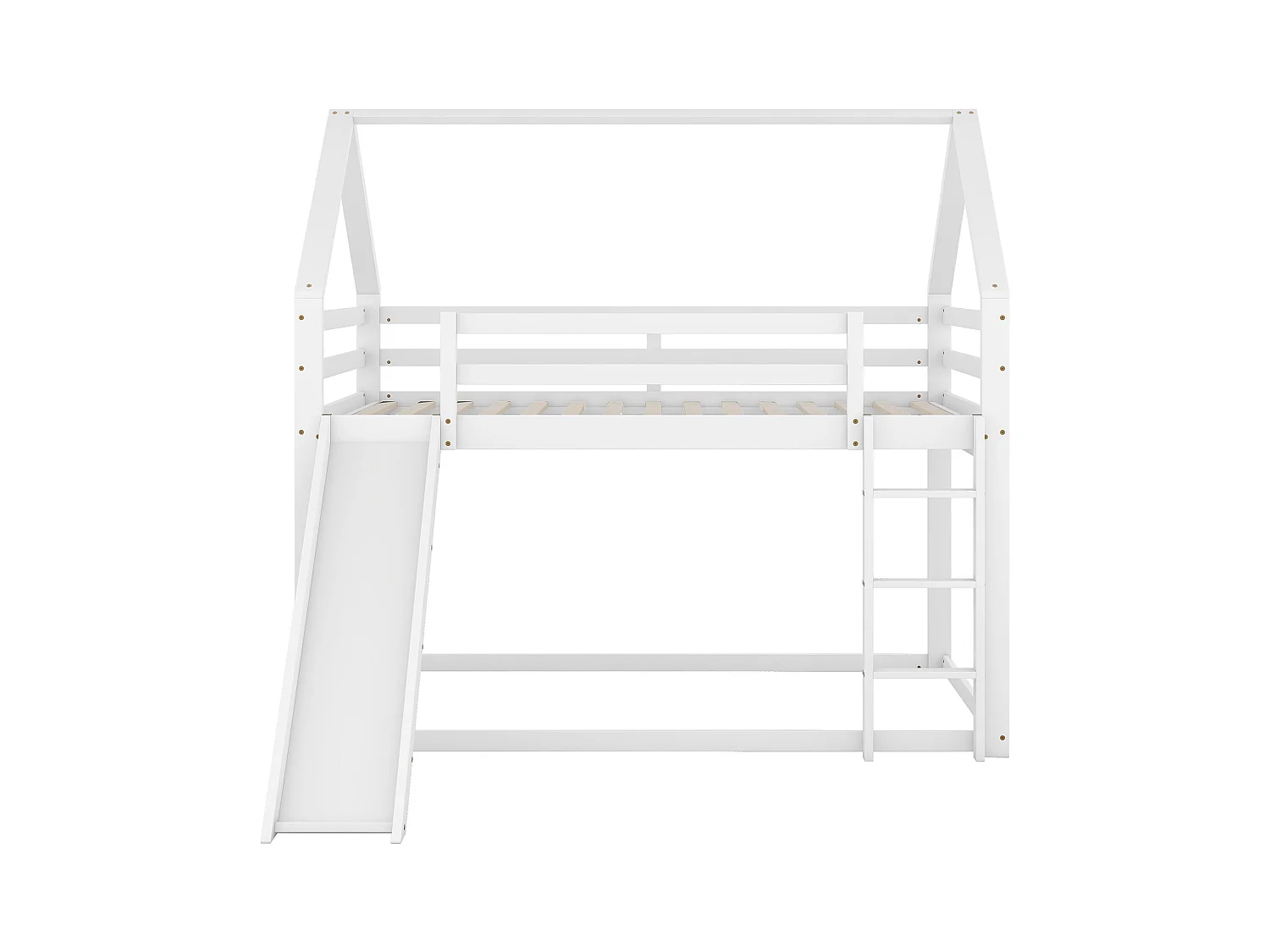 Lit superposé 140x200 cm pour enfants - Lit avec rampe et échelle, design maison, blanc(sans matelas)