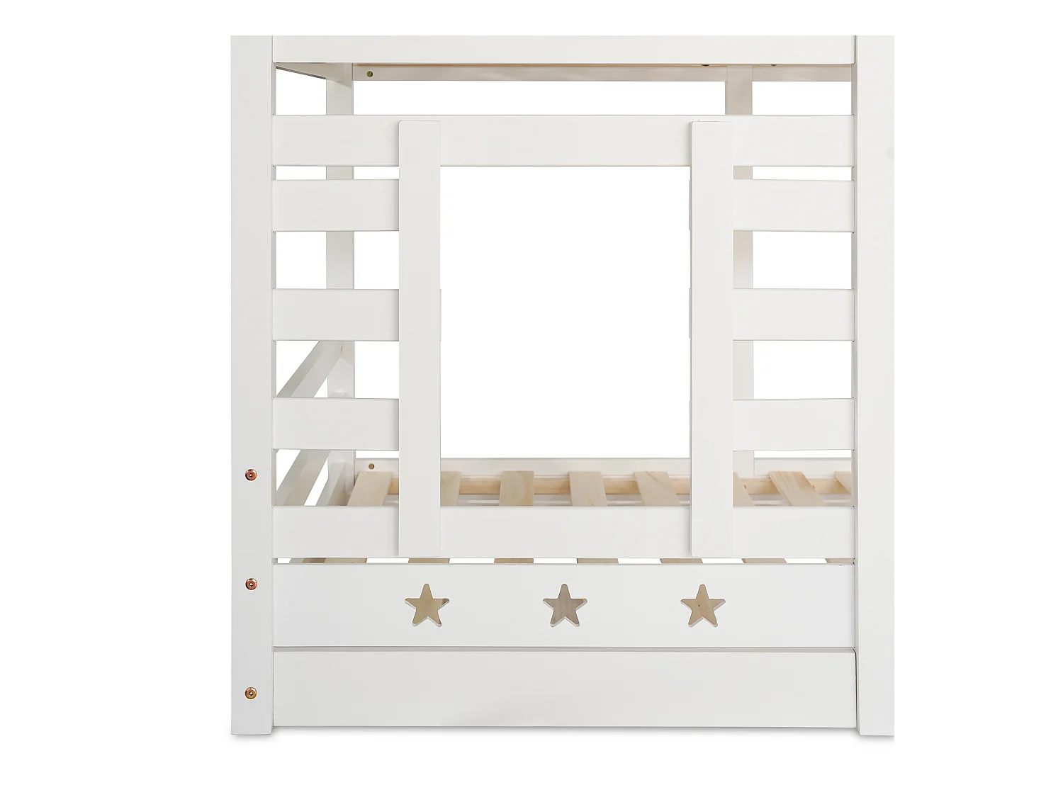 Lit superposé cabane 90x200 cm - Sécurité renforcée - Blanc (sans matelas)