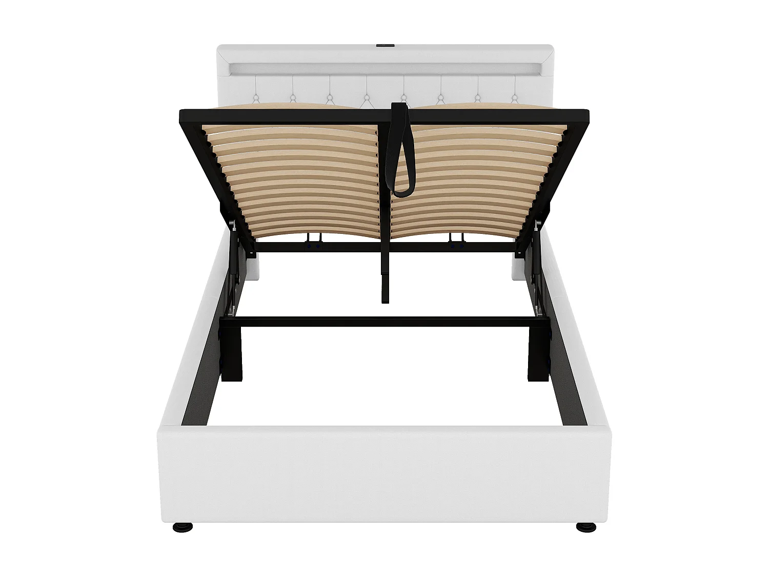 Lit coffre adulte 140x200 cm - Lit rembourré avec LED et USB - Blanc, sans matelas