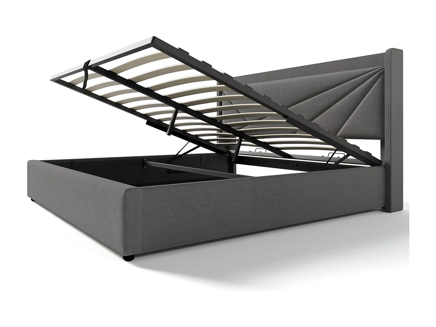 Lit coffre adulte 160x200 cm avec tête de lit, fonction de chargement USB Type-C, en lin gris, sans matelas