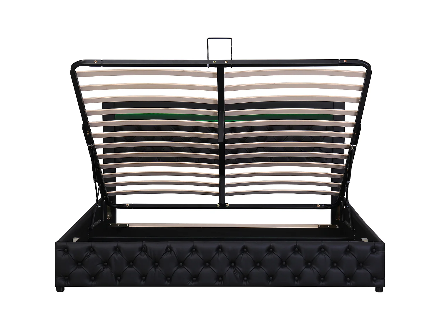 Lit coffre adulte 180x200 cm en PU noir - avec sommier à lattes et LED multicolores, sans matelas