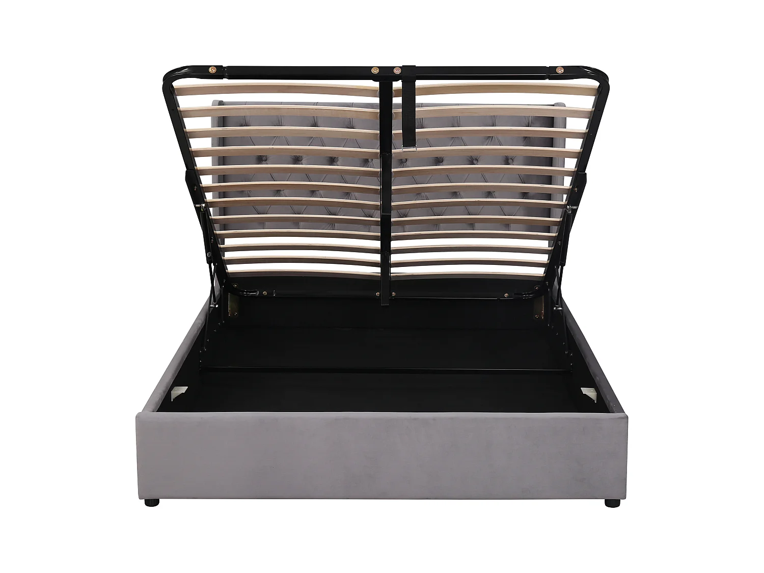 Lit coffre adulte 140x190 cm avec tête de lit capitonné en forme d'oreilles,en velours Gris, sans matelas