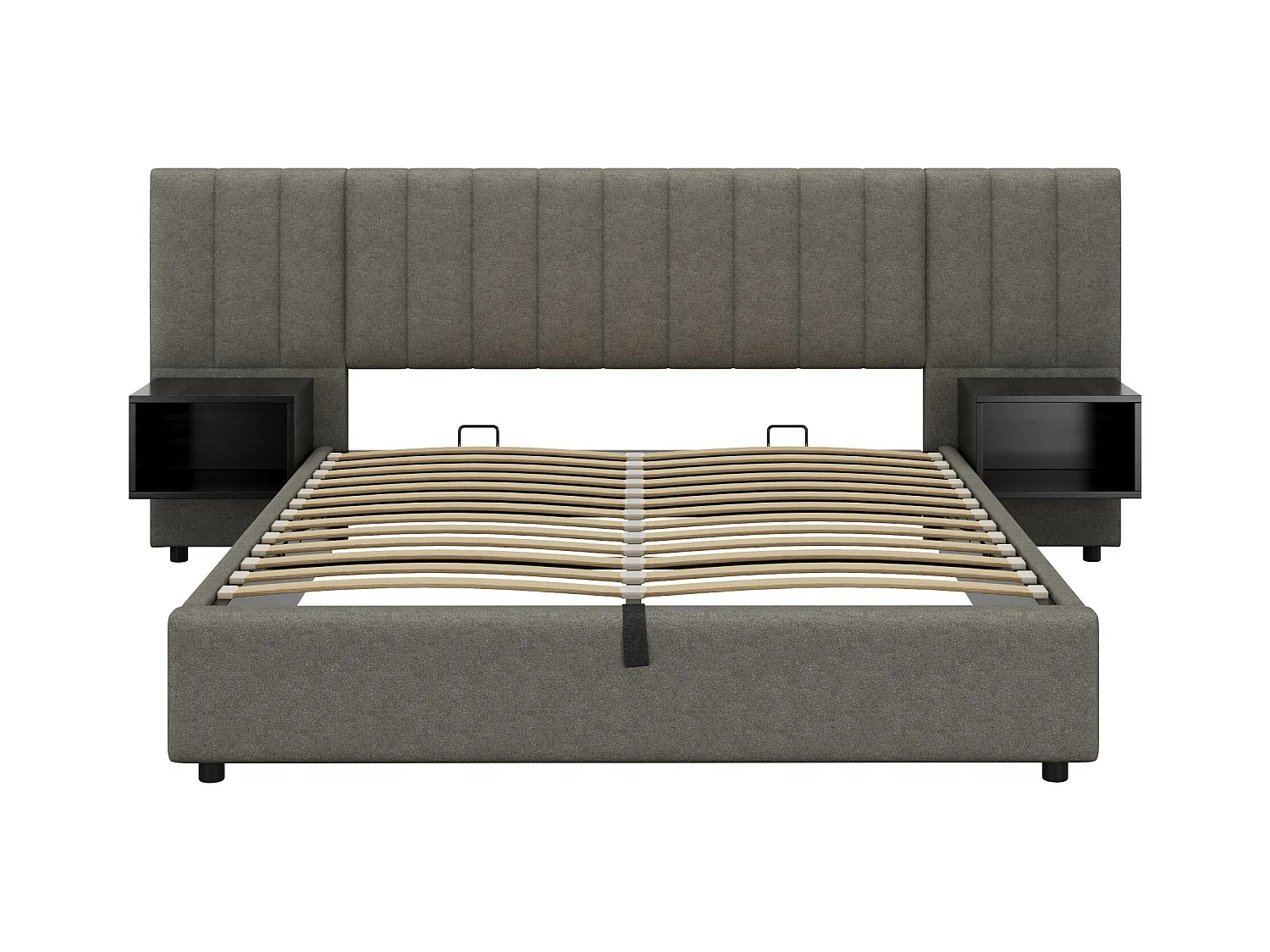 Lit coffre double 160x200 cm en lin gris et noir - avec deux compartiments de rangement(sans matelas)