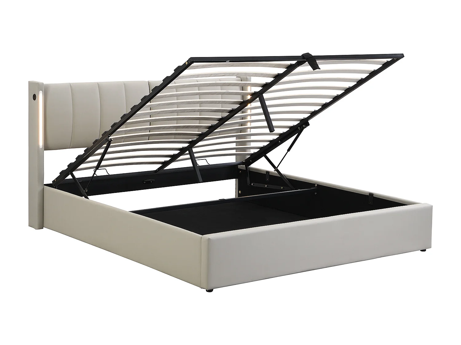 Lit coffre adulte 180x200 cm - avec USB et LED - PU gris(sans matelas)
