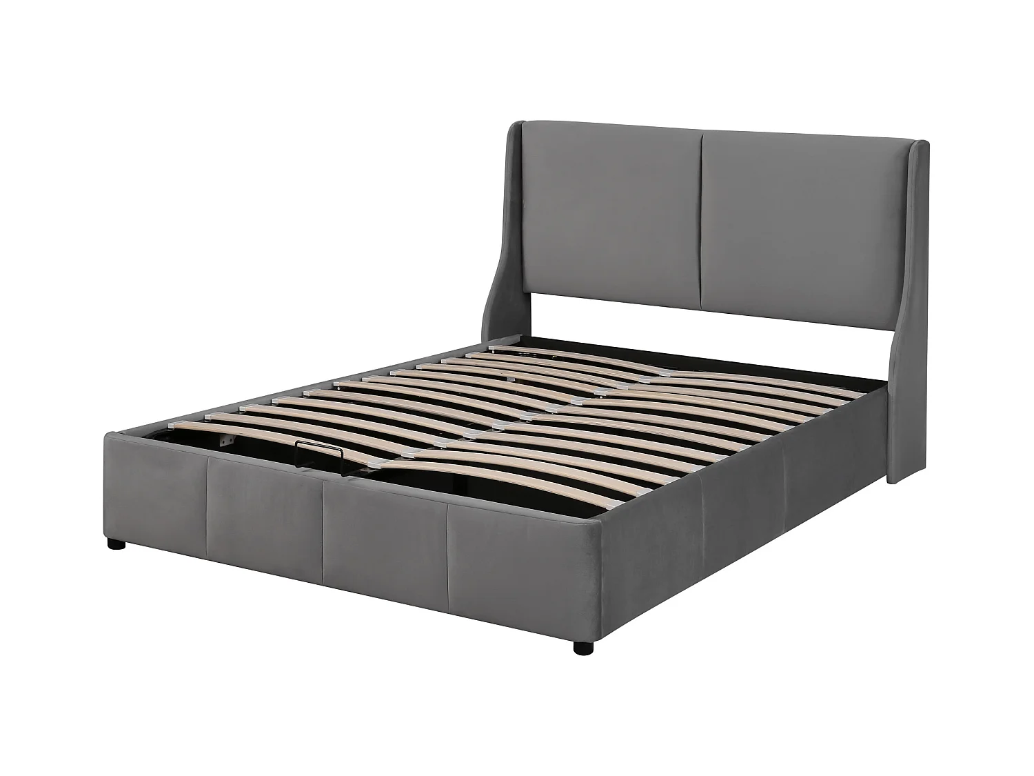 Lit coffre adulte 140x190 cm en velours gris - Lit rembourré forme oreille avec tête de lit(sans matelas)
