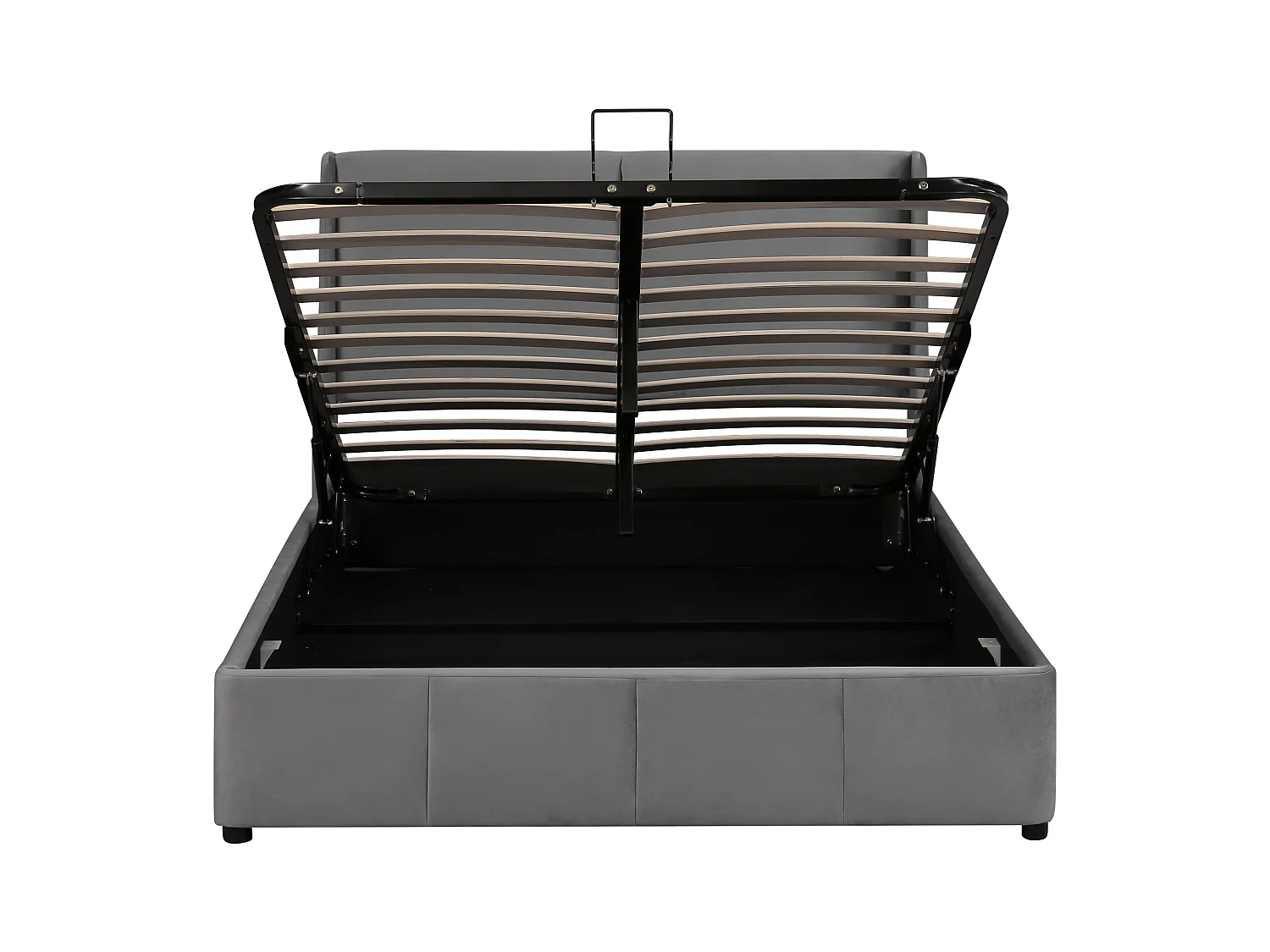 Lit coffre adulte 140x190 cm en velours gris - Lit rembourré forme oreille avec tête de lit(sans matelas)