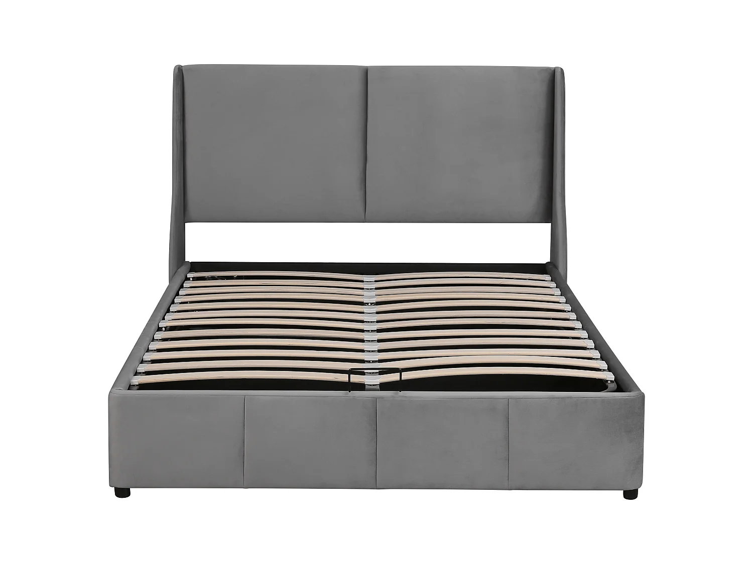 Lit coffre adulte 140x190 cm en velours gris - Lit rembourré forme oreille avec tête de lit(sans matelas)