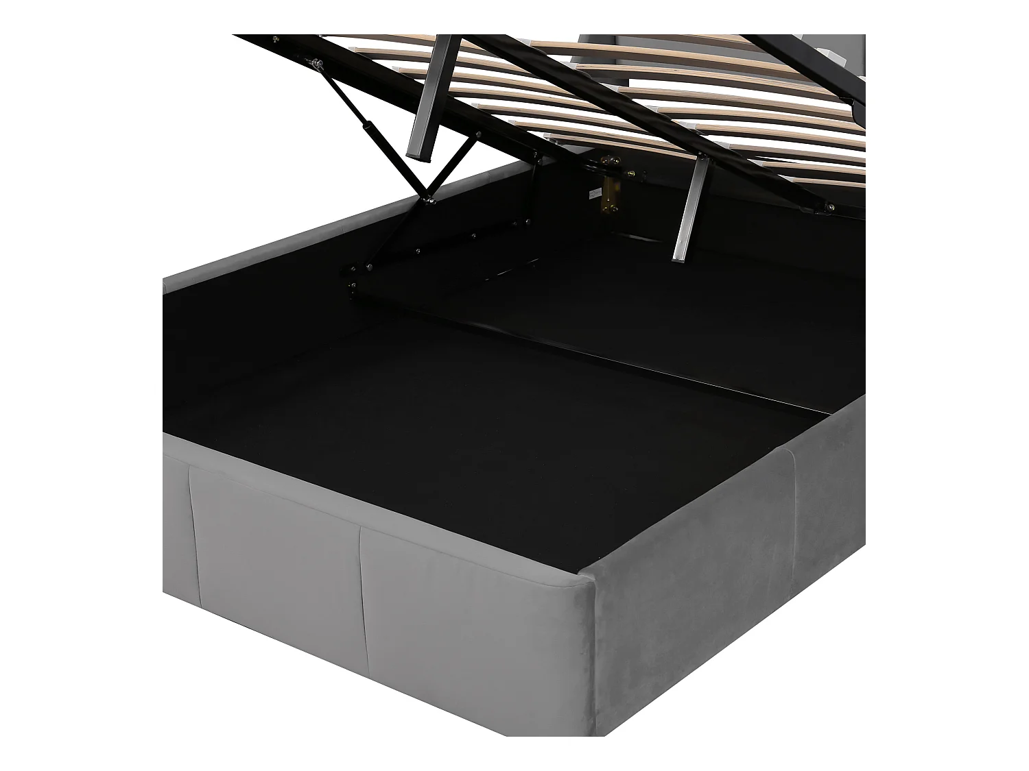 Lit coffre adulte 140x190 cm en velours gris - Lit rembourré forme oreille avec tête de lit(sans matelas)