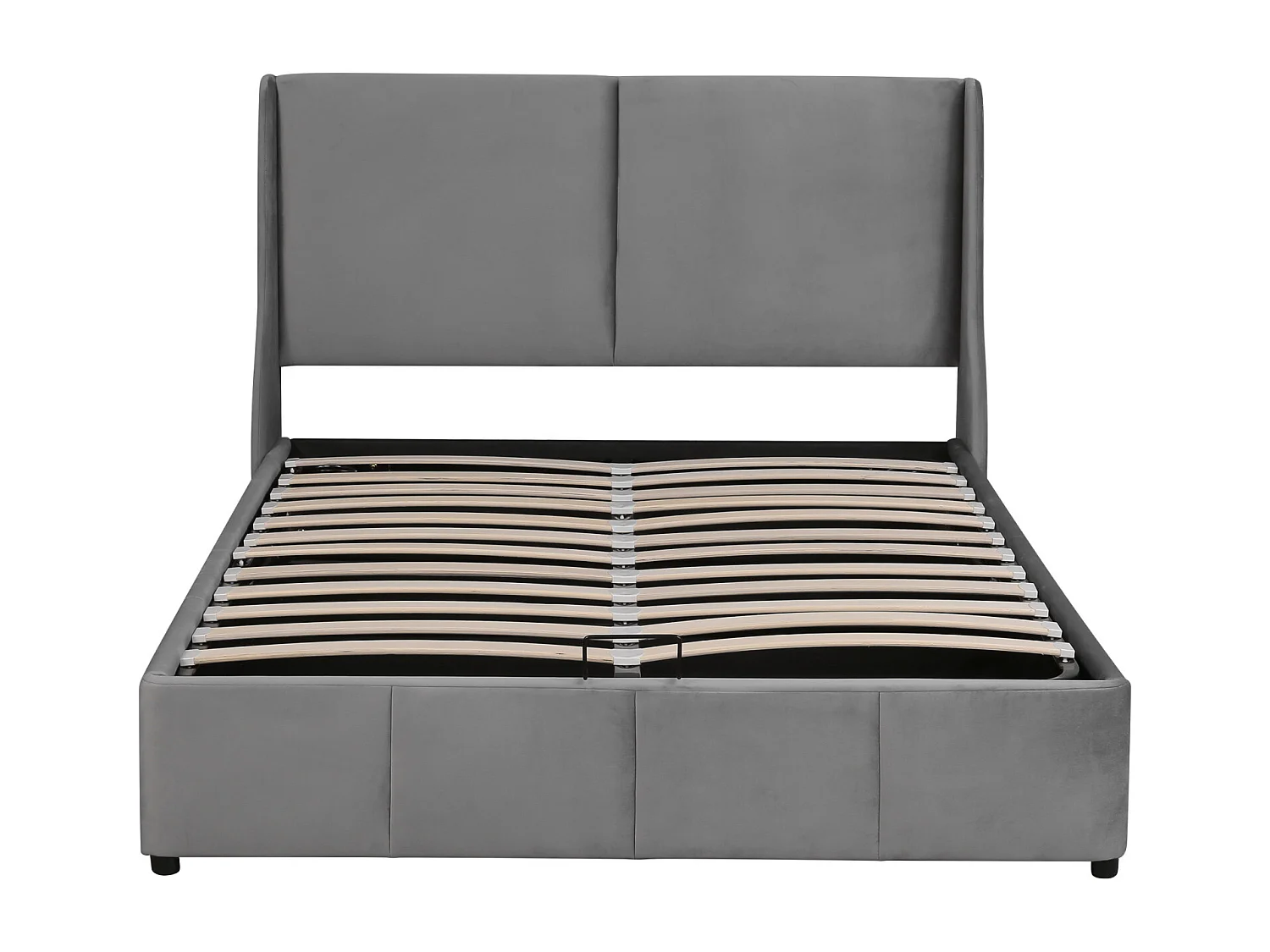 Lit coffre adulte 140x190 cm en velours gris - Lit rembourré forme oreille avec tête de lit(sans matelas)