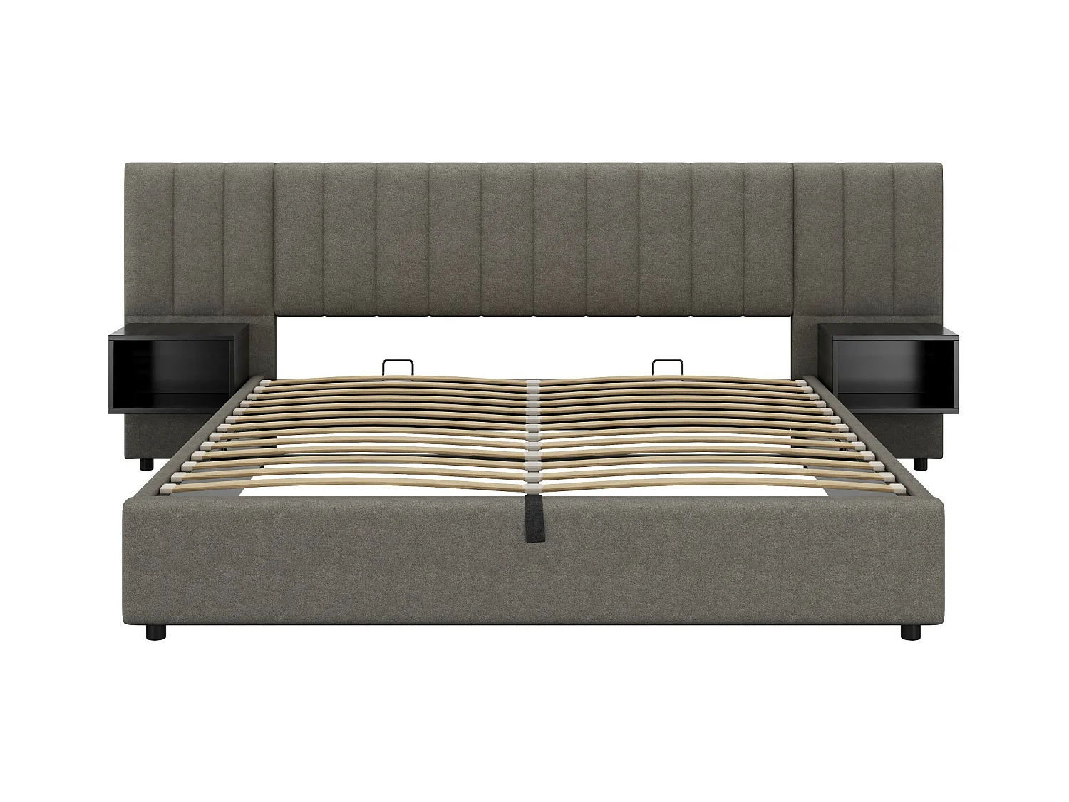 Tweepersoons opbergbed 180x200 cm – Bed met oorvormige hoofdsteun en 2 opbergvakken, grijs linnen (zonder matras)