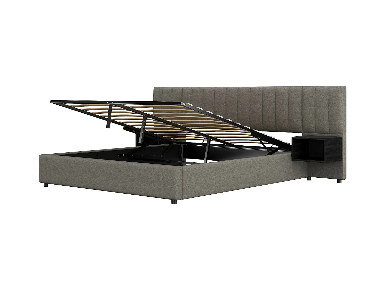 Tweepersoons opbergbed 180x200 cm – Bed met oorvormige hoofdsteun en 2 opbergvakken, grijs linnen (zonder matras)