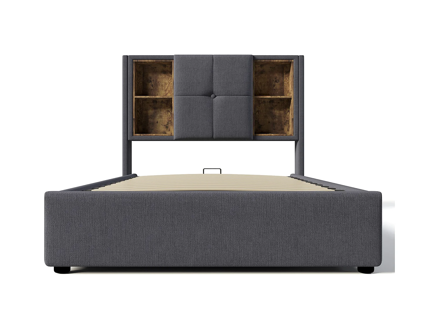 Lit coffre enfant 90x200 cm avec USB-C sans fil - Sommier en bois - Coton gris (sans matelas)