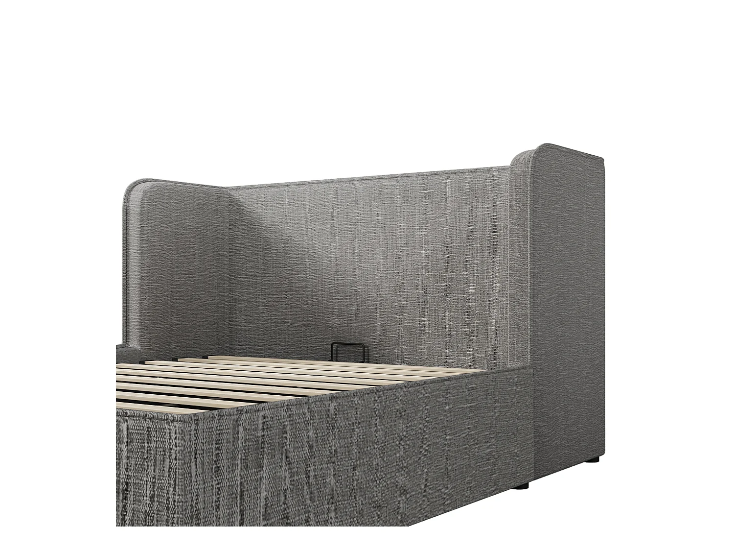 Lit coffre adulte 160x200 cm en lin gris - avec larges accoudoirs et housse en cadre amovible (sans matelas)