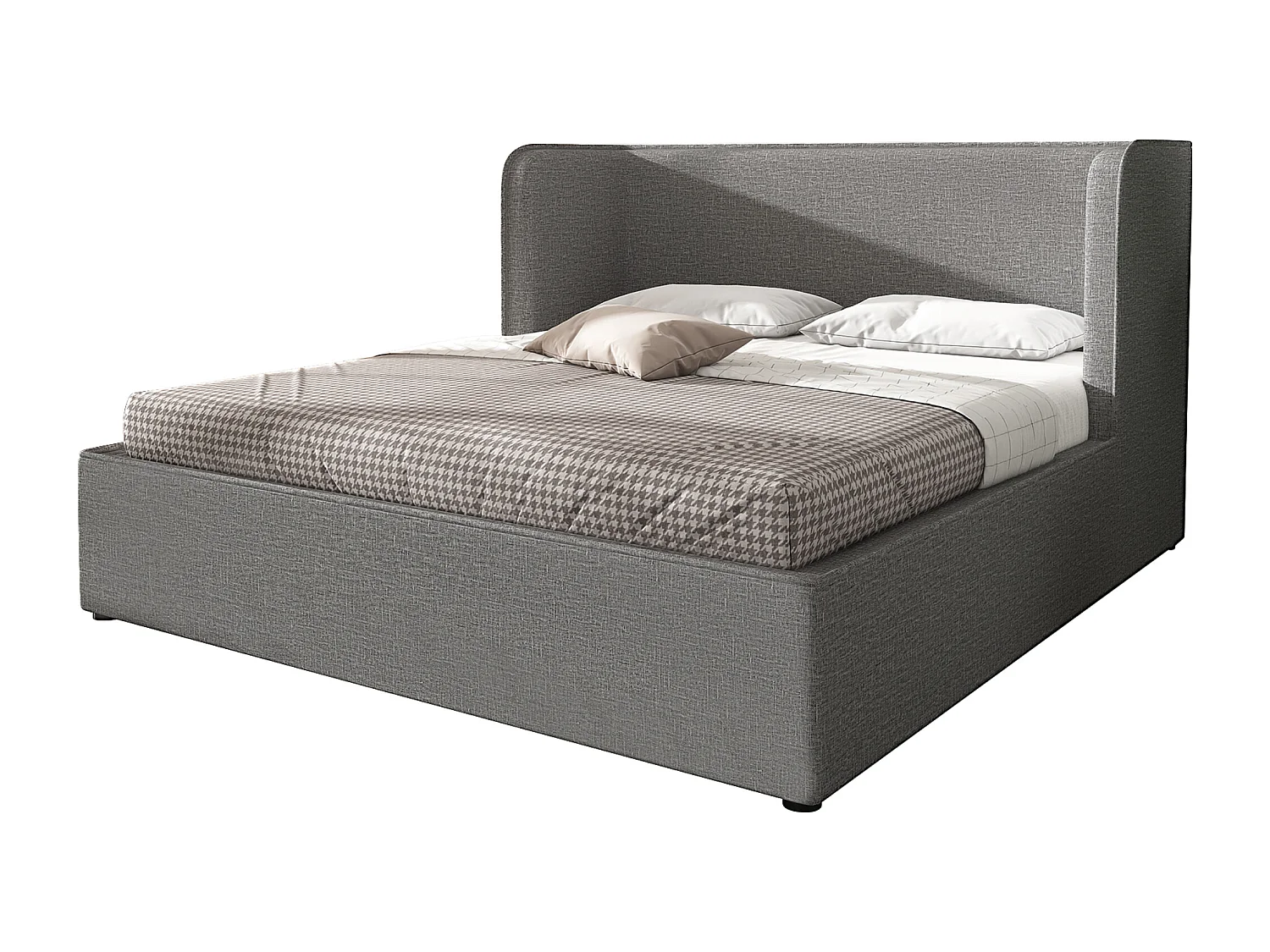 Cama baú dupla 160x200 cm em linho cinza - com braços largos e capa com estrutura removível (sem colchão)