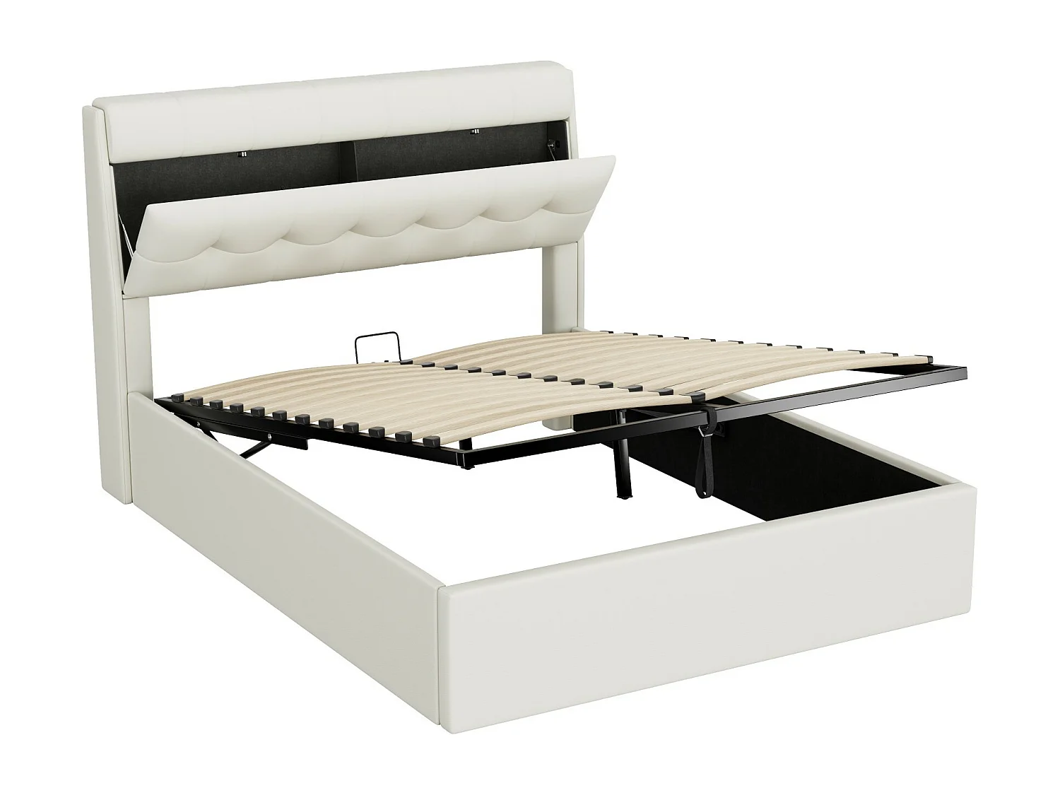 Cama baú dupla 140x200 cm em PU branco - cabeceira com prateleira (sem colchão)