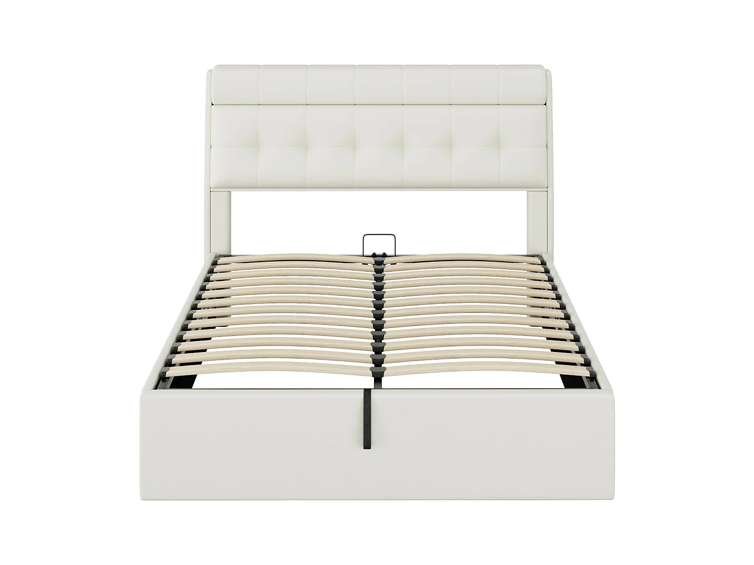 Lit coffre adulte 140x190 cm - Avec sommier à lattes et tête de lit de rangement - en PU Blanc (sans matelas)