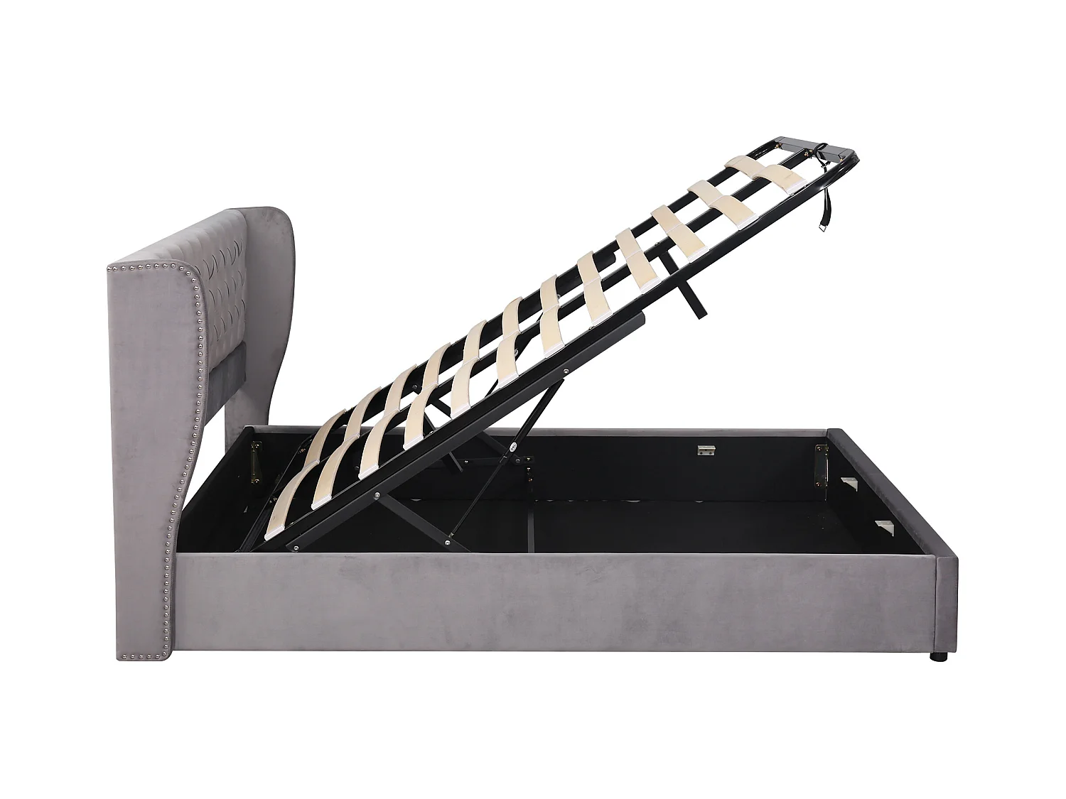 Lit coffre adulte 160x200 cm - Lit en forme d'oreilles en velours gris avec grandes coutures(sans matelas)