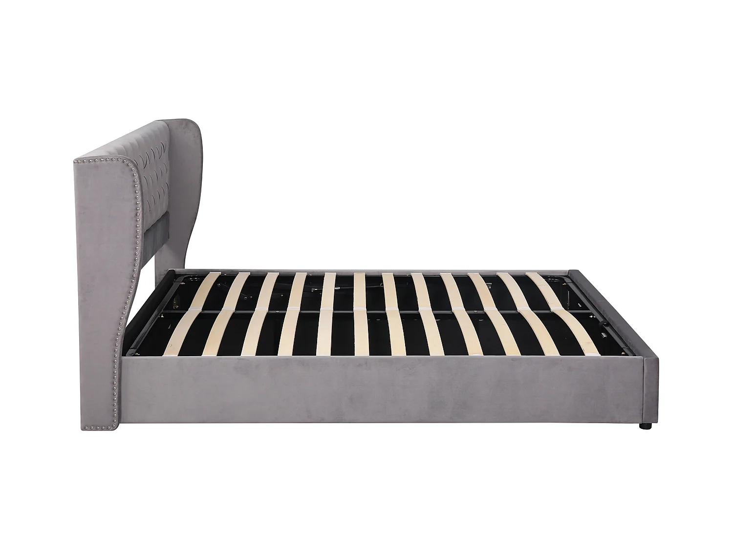 Lit coffre adulte 160x200 cm - Lit en forme d'oreilles en velours gris avec grandes coutures(sans matelas)