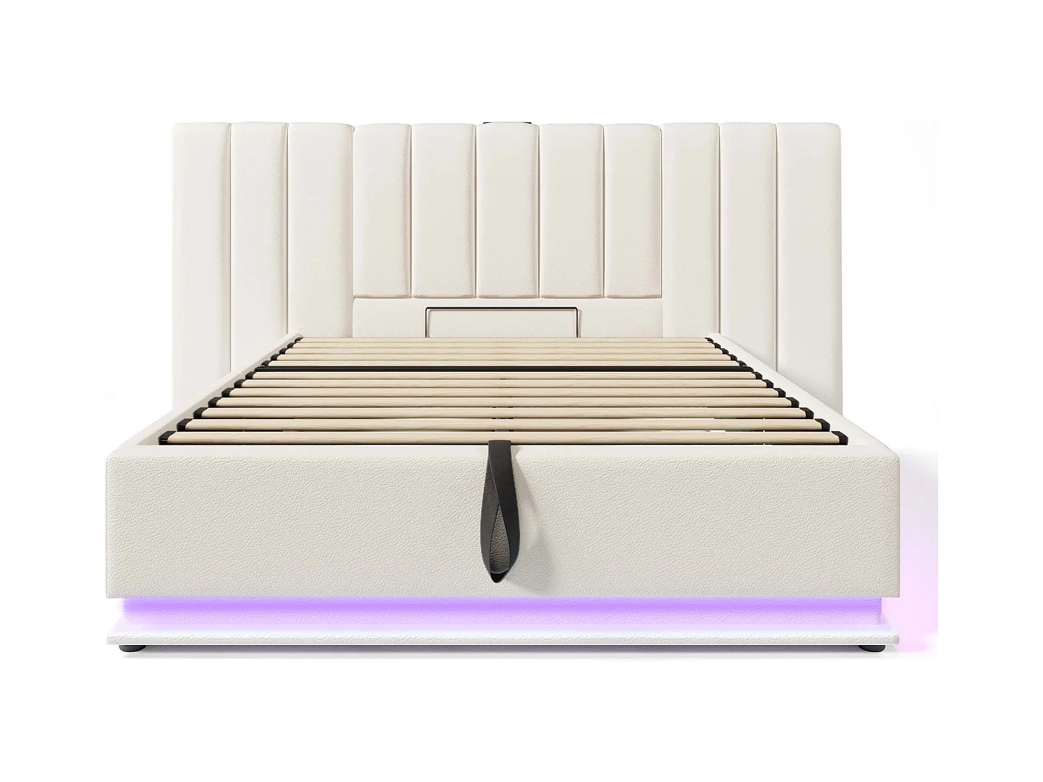 Tweepersoonsbed met opbergruimte 180x200 cm in wit PU – met LED-verlichting, USB-C-poort en lattenbodem (zonder matras en nachtkastje)