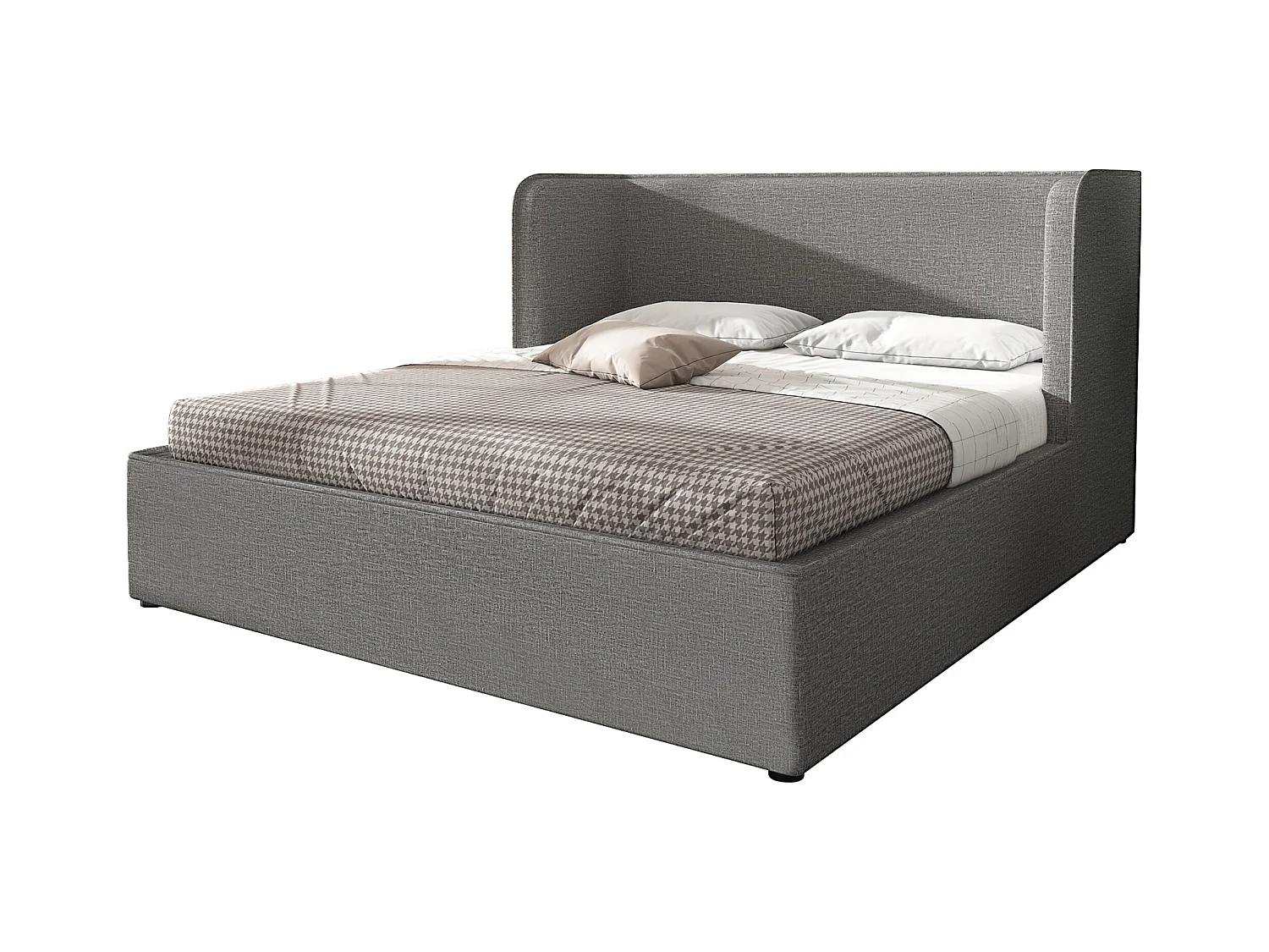 Lit coffre adulte 180x200 cm, tête de lit à oreilles, Tissu en lin gris,sans matelas