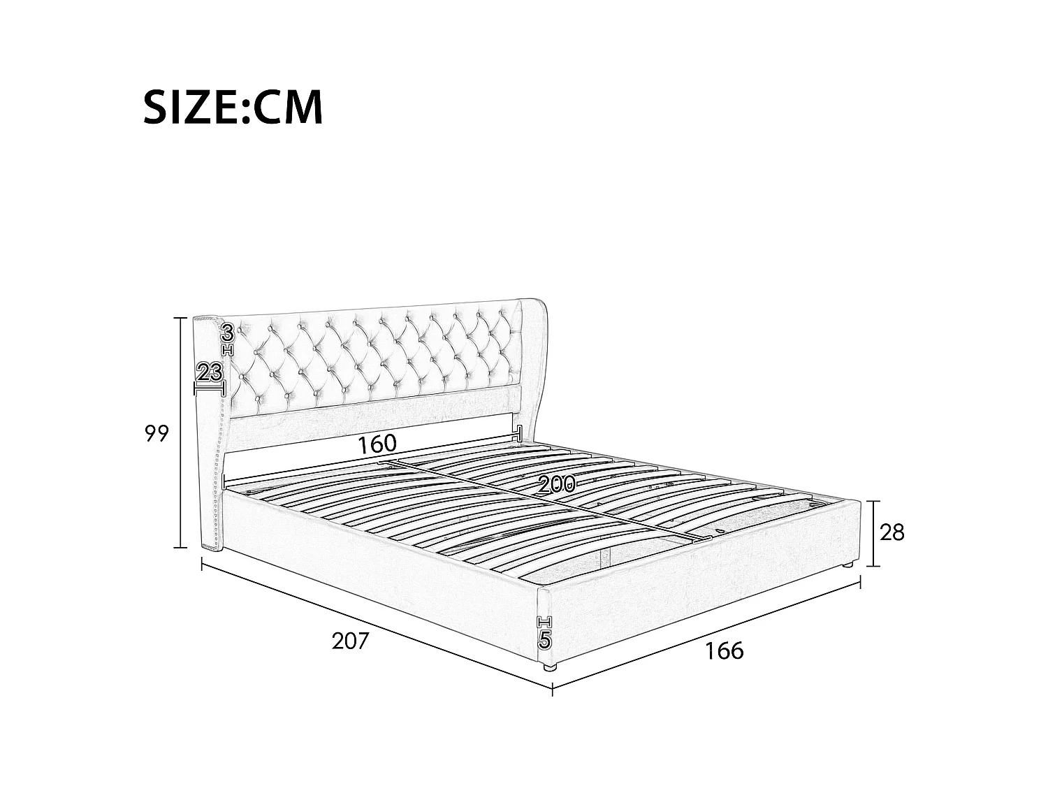 Lit coffre adulte 160x200 cm - Forme oreille - en velours beige (sans matelas)