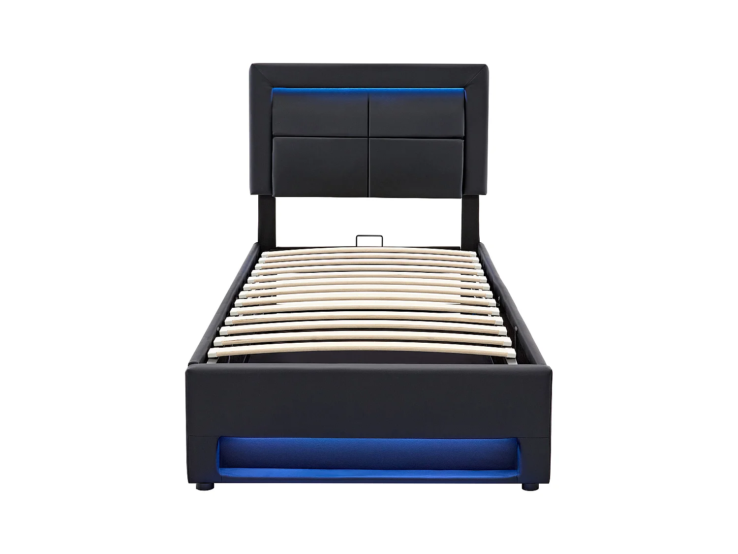 Lit coffre enfant 90 x 200 cm, avec port USB, éclairage LED,en PU noir, sans matelas