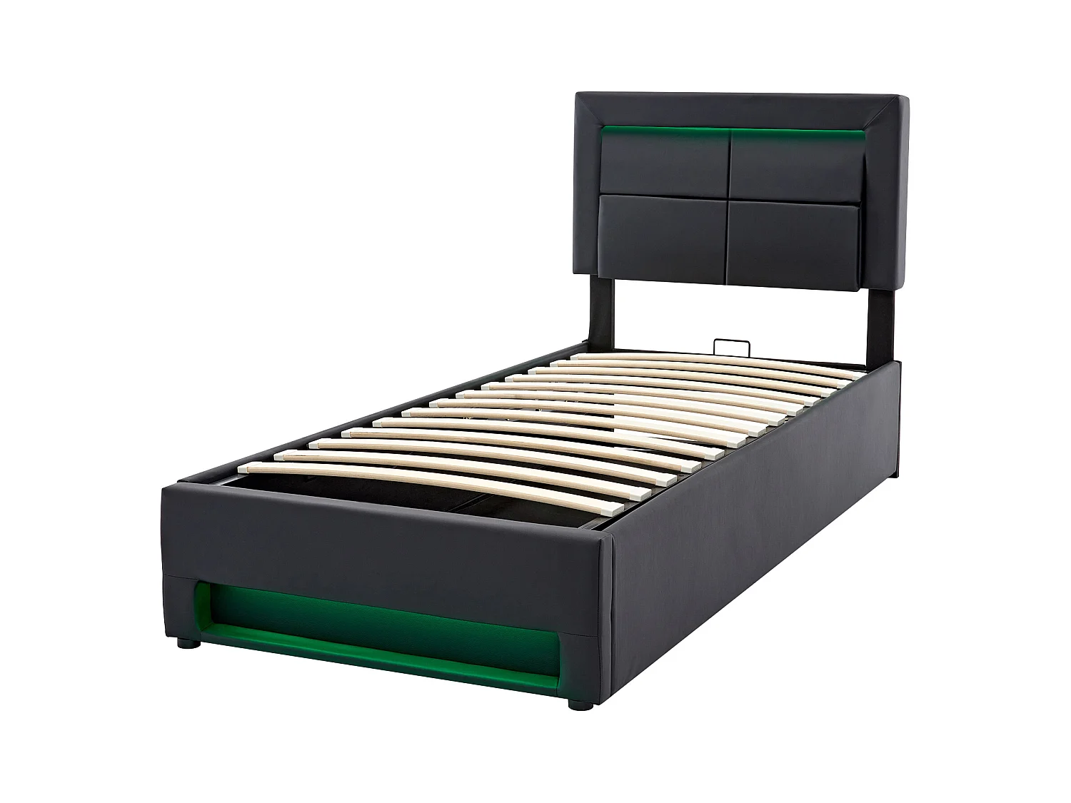 Lit coffre enfant 90 x 200 cm, avec port USB, éclairage LED,en PU noir, sans matelas
