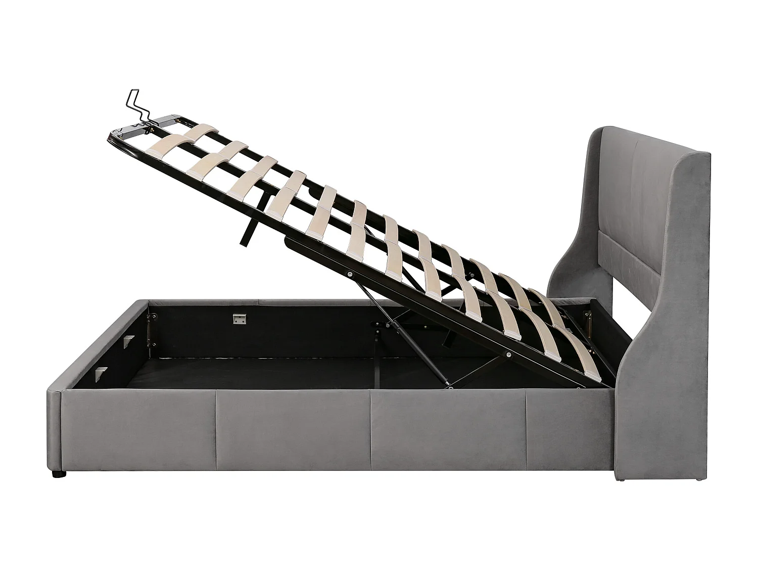 Lit coffre adulte 160x200 cm - Tête de lit en forme d 'oreille - velours Gris（Sans matelas）