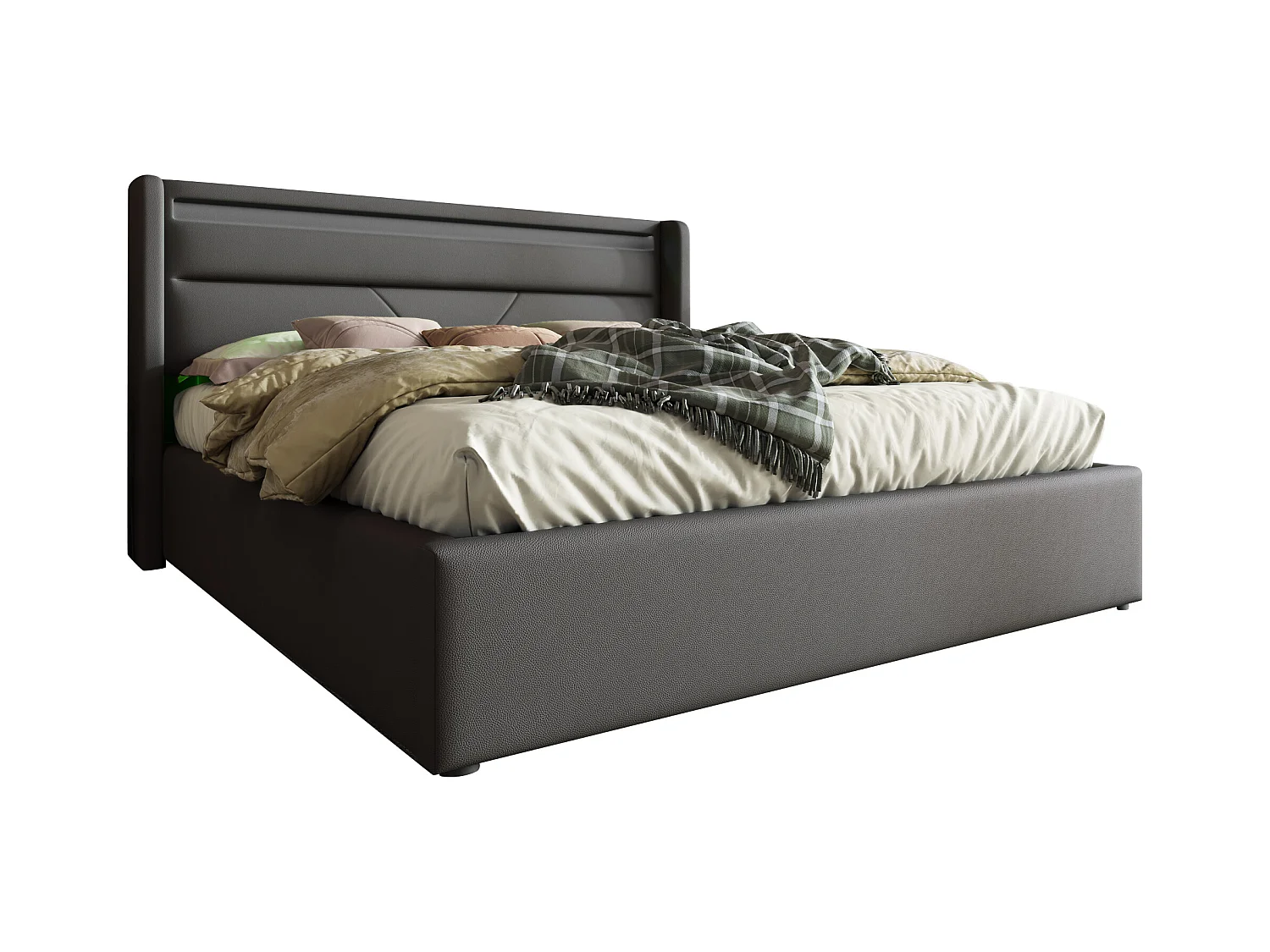 Letto contenitore matrimoniale 160x200 cm con illuminazione LED e telecomando - PU, grigio (senza materasso)