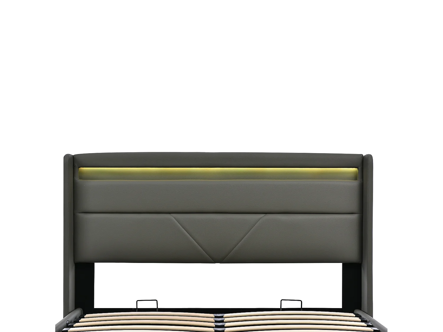 Lit coffre adulte 160x200 cm avec Éclairage LED et télécommande， en PU Gris, sans matelas